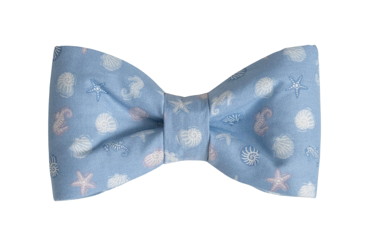 Blue Sea Shells Bow Tie