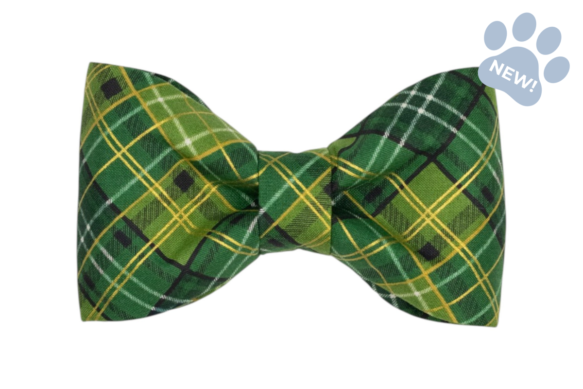 Golden Green Plaid Bow Tie