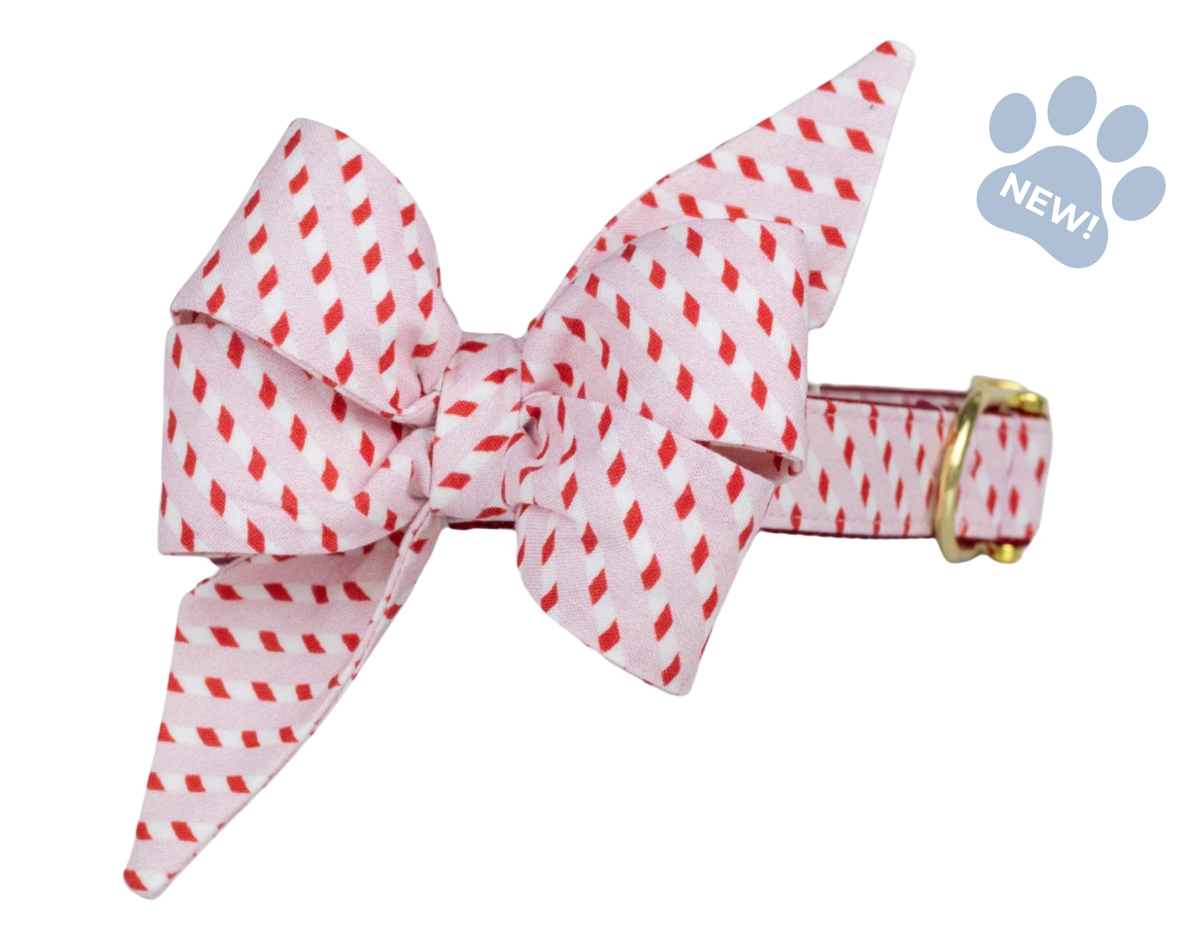 Pink Candy Cane Stripe Belle Bow Collar