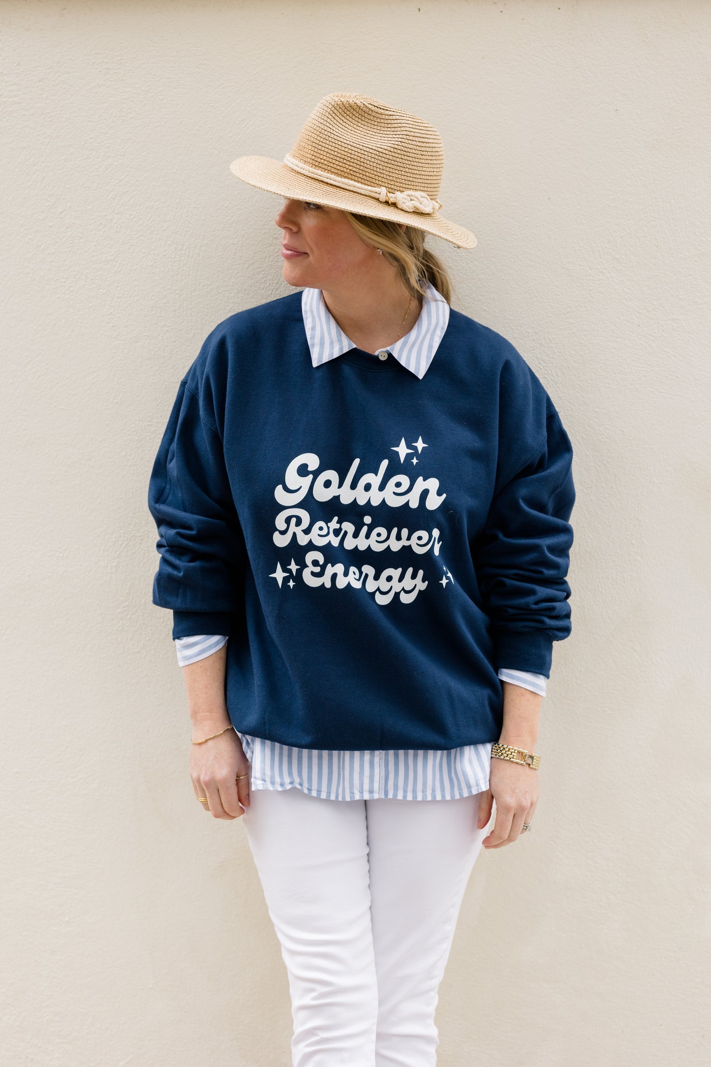 Navy Golden Retriever Energy Sweatshirt - Crew LaLa