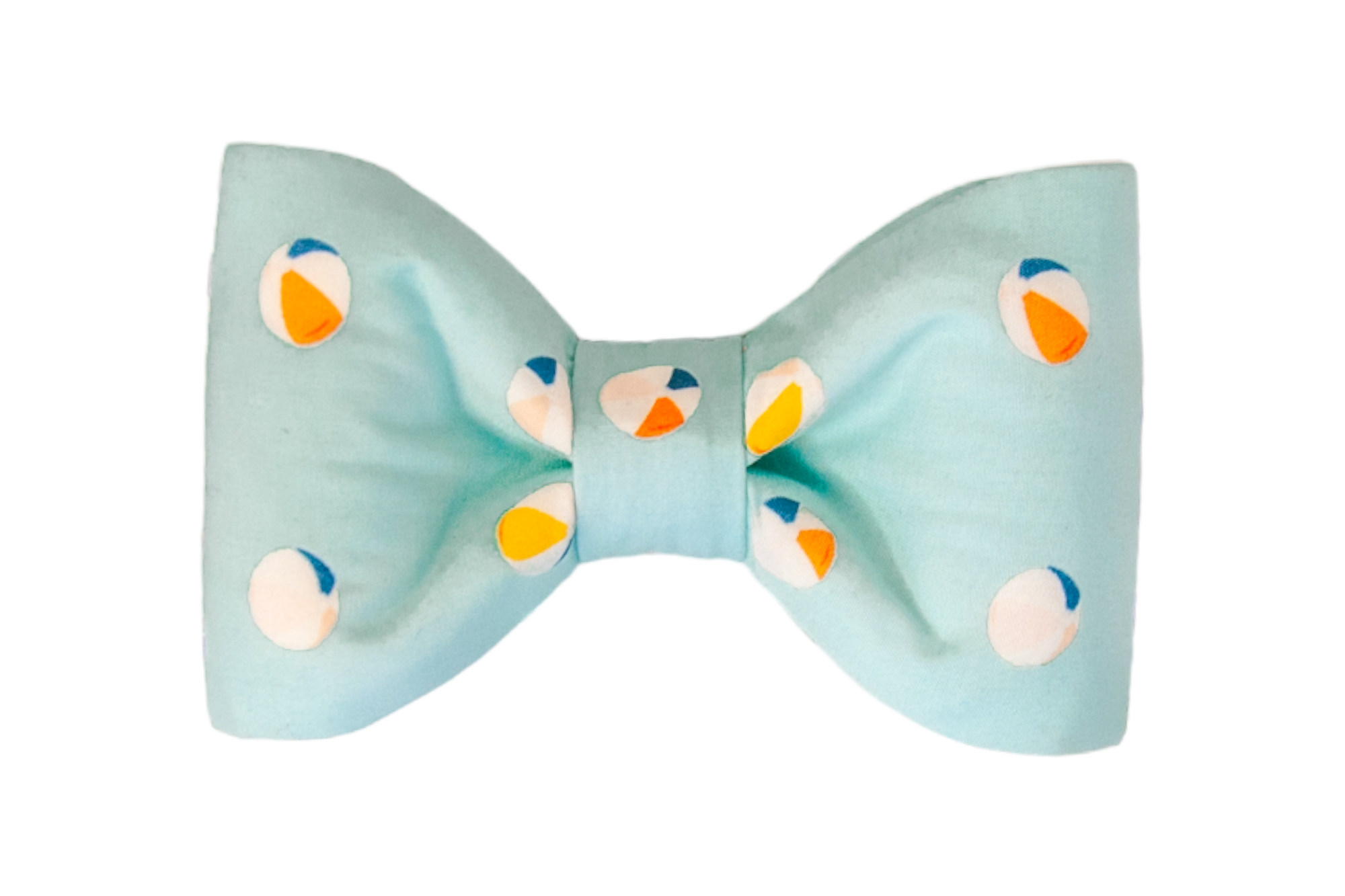 Get your pup ready for beach days and sunny adventures with our Beach Ball Dog Bow Tie. Featuring a soft, ocean-blue background dotted with playful beach ball prints in vibrant shades of orange, yellow, and white, this bow tie radiates summer fun.