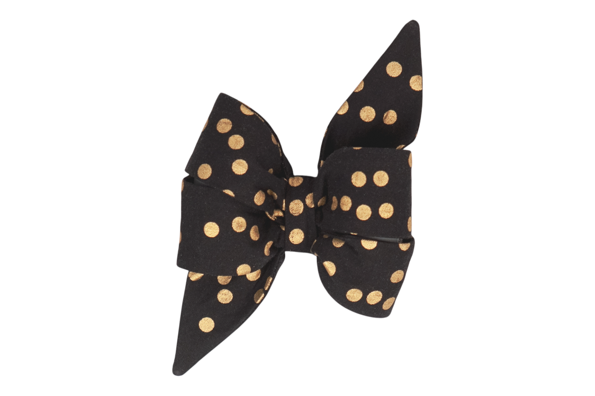 Beautifully crafted black girl dog belle bow adorned with metallic gold dots, perfect for formal events, special occasions, or when your pup wants to make a statement.