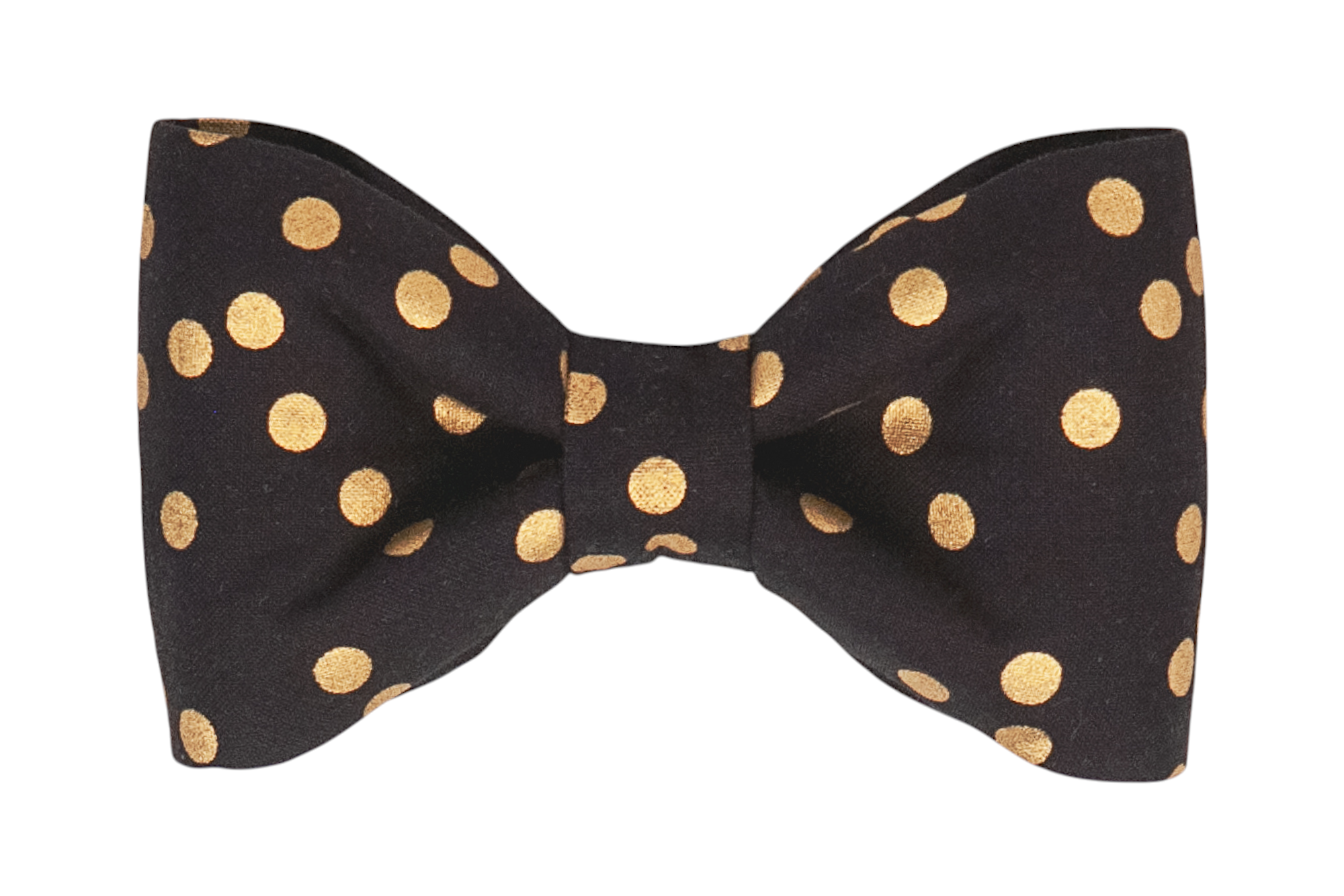 Beautifully crafted black dog bow tie adorned with metallic gold dots, perfect for formal events, special occasions, or when your pup wants to make a statement.
