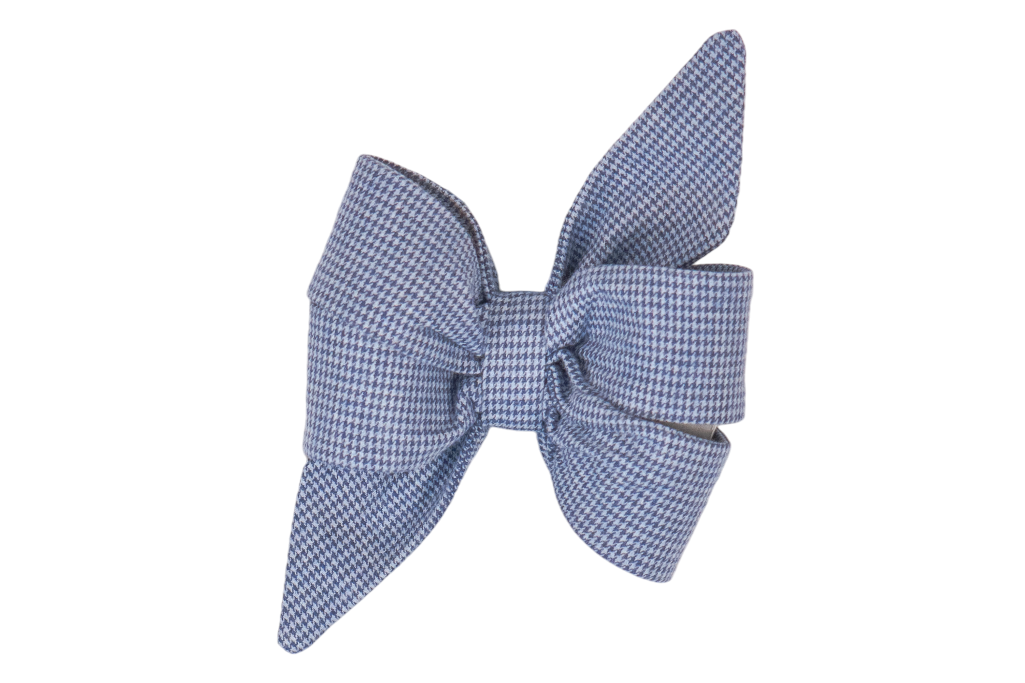 A handcrafted girl dog belle bow with a timeless houndstooth pattern in soft blue tones, perfect for dapper pups who appreciate a touch of sophistication. Perfect for Fall!