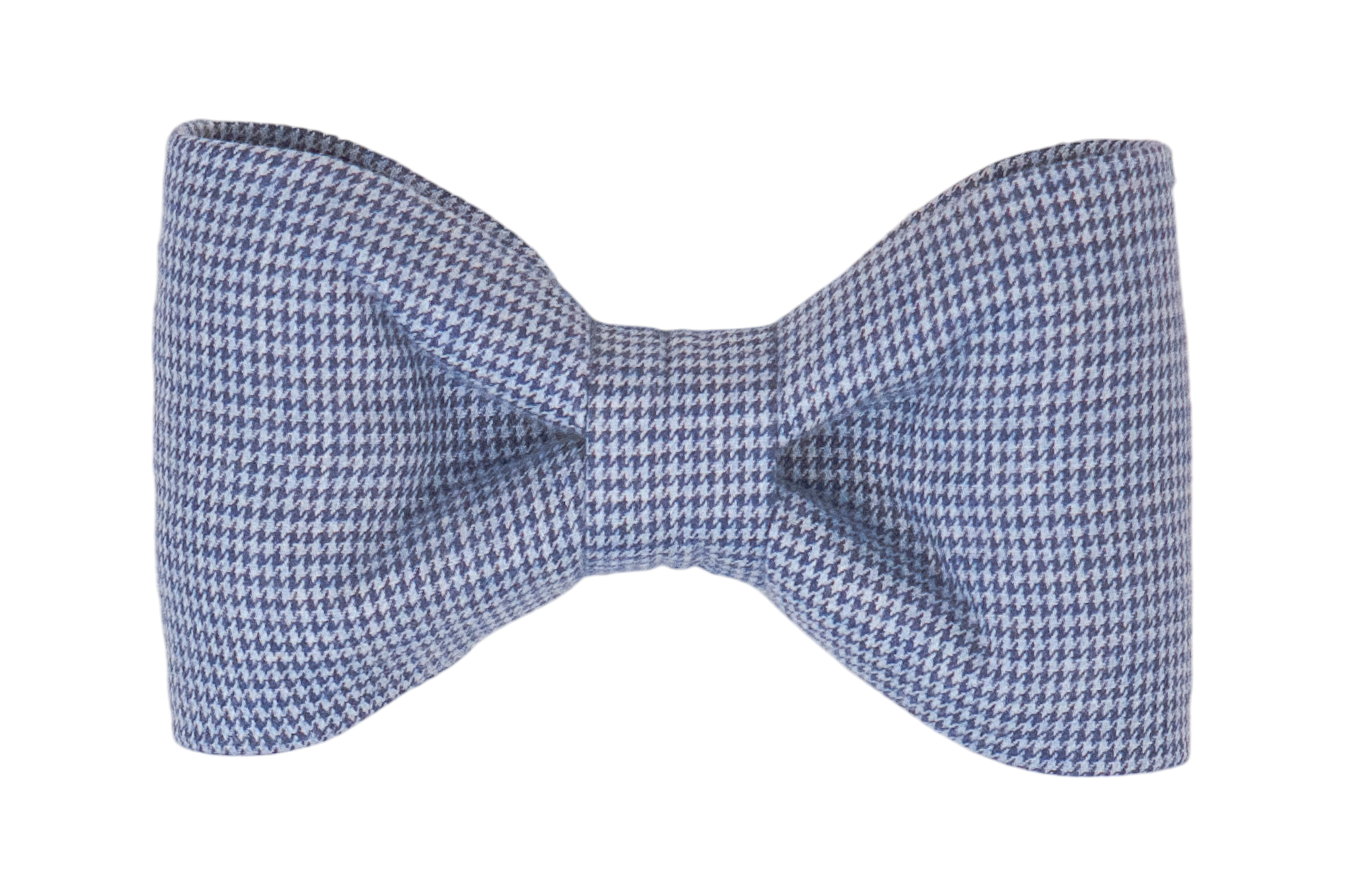 A handcrafted dog bow tie with a timeless houndstooth pattern in soft blue tones, perfect for dapper pups who appreciate a touch of sophistication. Perfect for Fall!