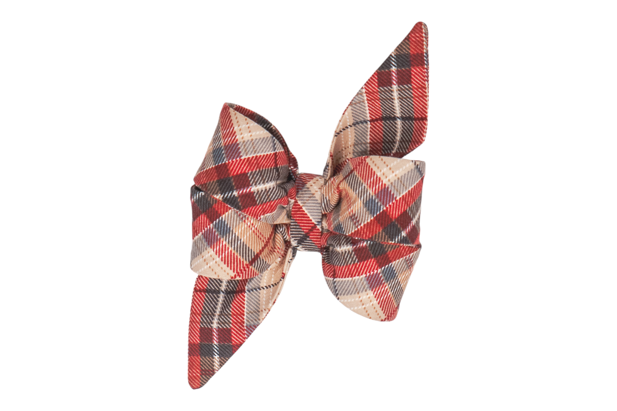A feminine belle bow in a neutral plaid pattern. The layered shape adds texture and charm to any collar. Handmade in Charleston, SC.
