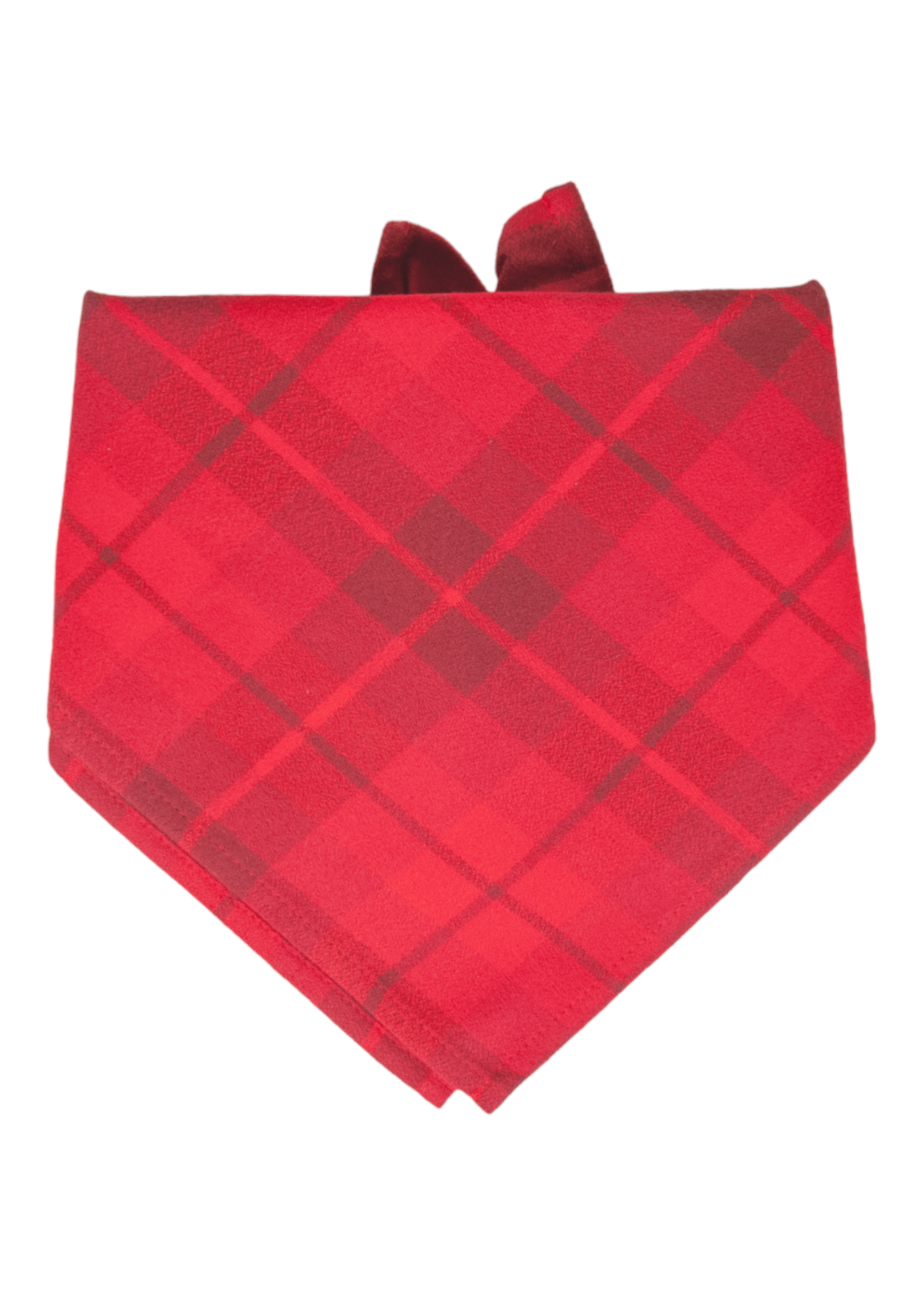 Classic red plaid dog bandana made from soft, lightweight flannel—perfect for adding cozy charm and everyday style to your pup’s look.