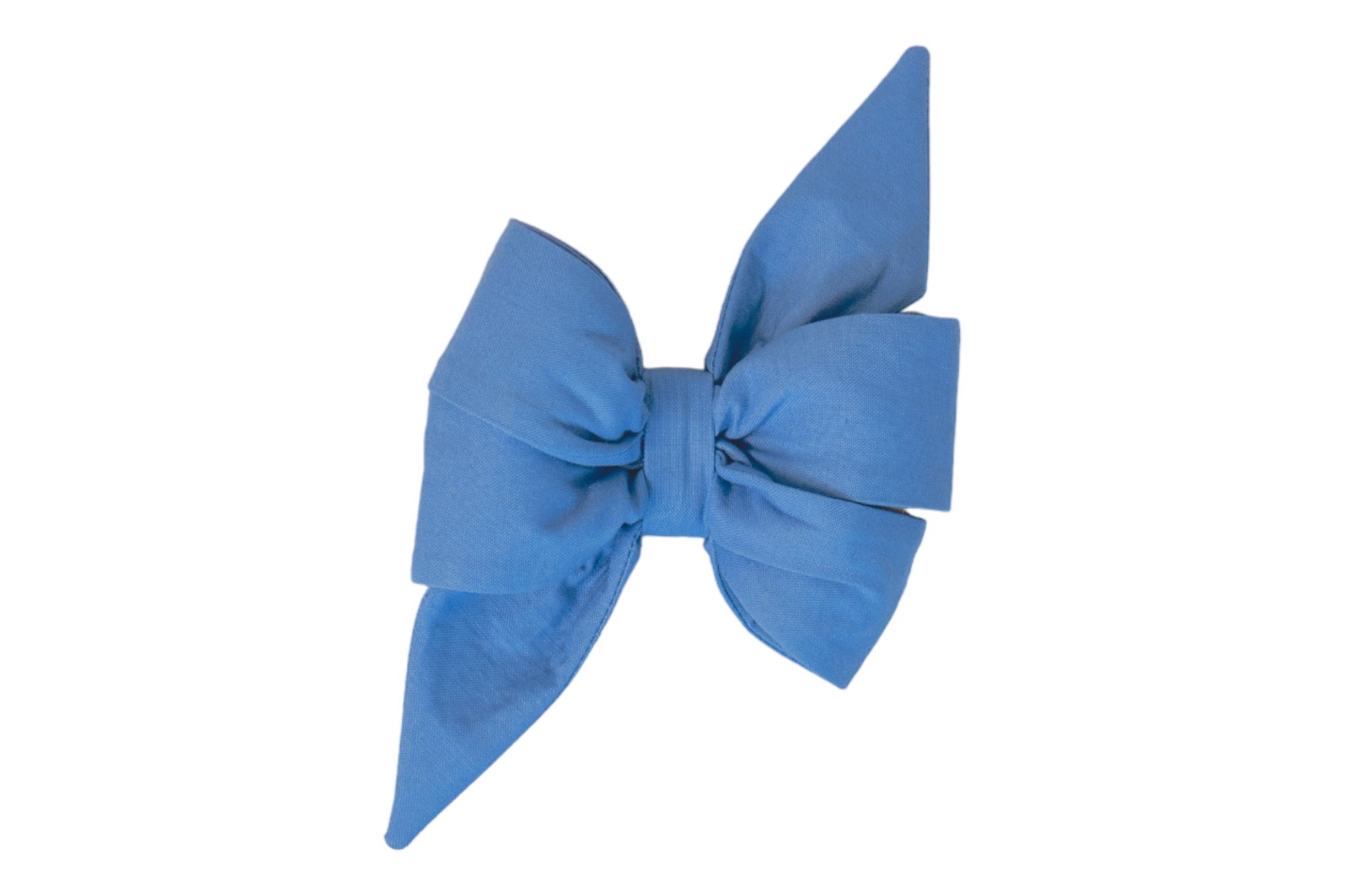 Oversized belle bow made from solid royal blue fabric, featuring large, full loops and two sharply pointed tails. The belle bow is gathered tightly at the center, creating a structured and bold silhouette.