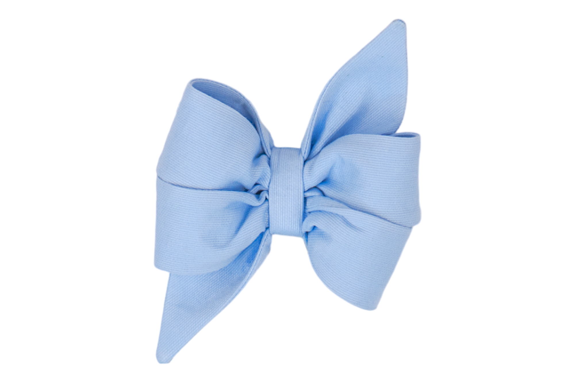 Elegant light blue dog belle bow with sharp pointed tails and soft pleated loops, perfect for adding a refined and feminine touch to collars.