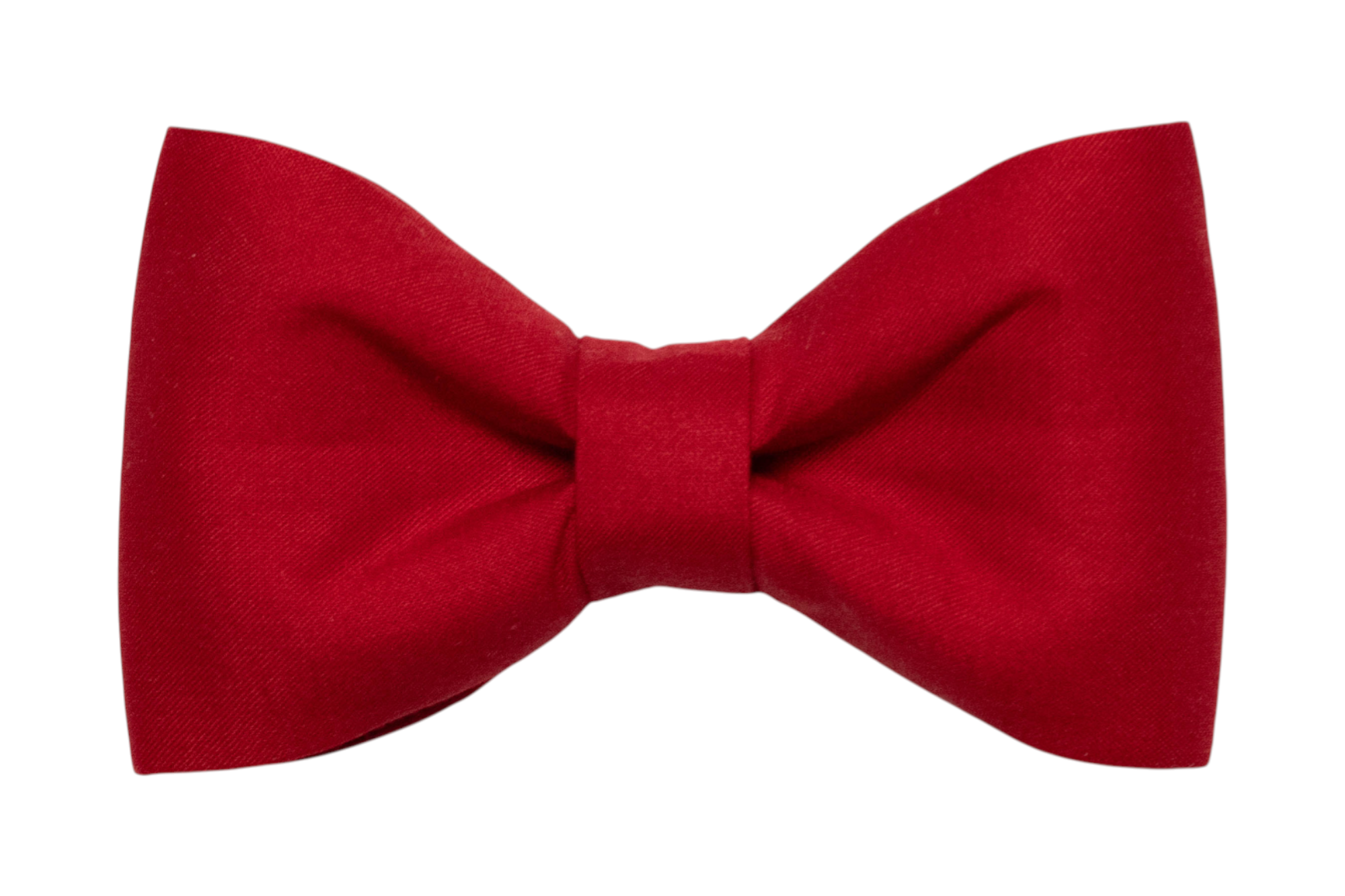 Cranberry red dog bow tie made from soft cotton fabric, featuring a classic double-loop design and cinched center, perfect for holiday or formal pup wear.