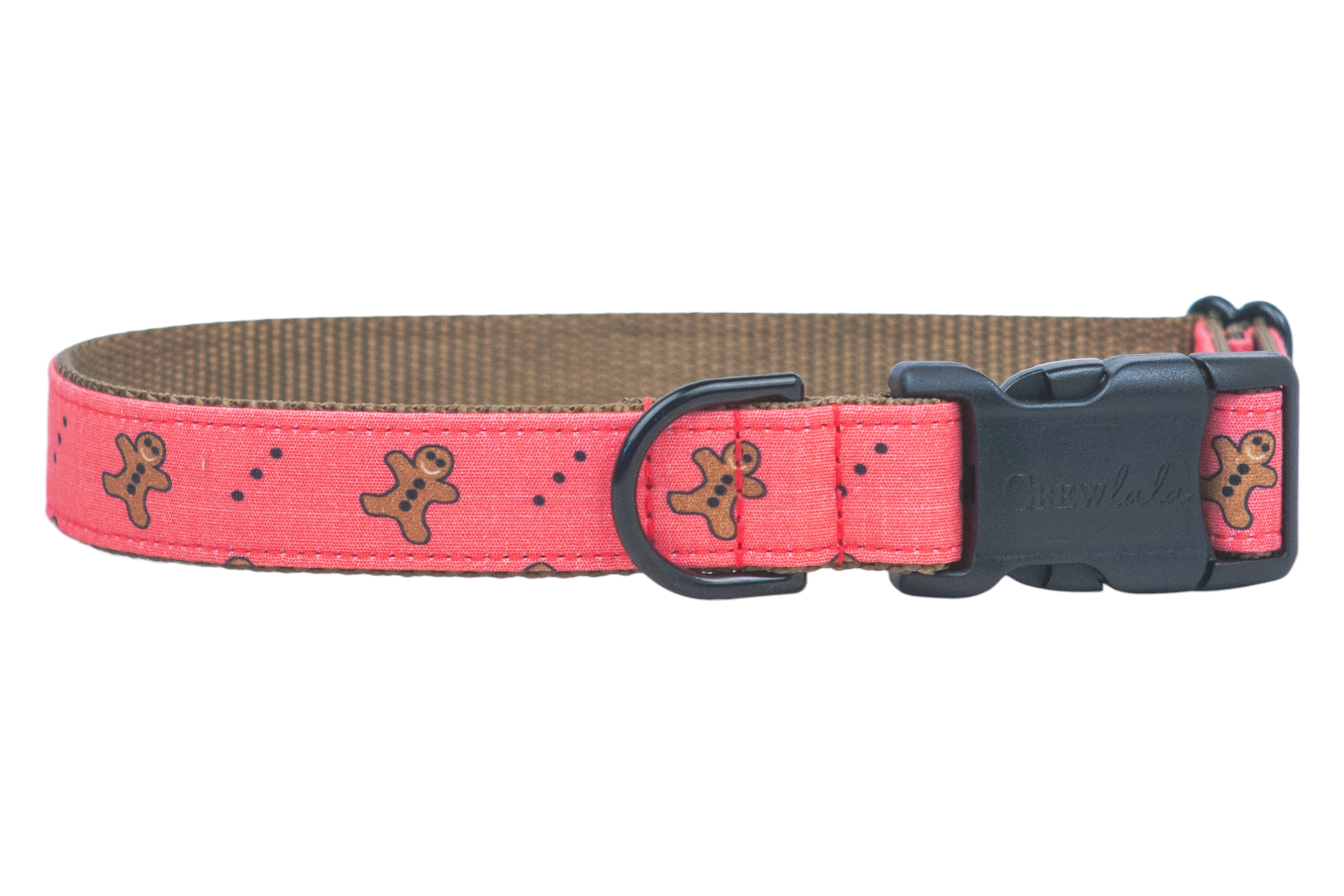 Bring holiday cheer to your pup’s wardrobe with this adorable red dog collar, sprinkled with smiling gingerbread men and playful polka dots—complete with a comfy nylon lining and sturdy hardware for style that lasts all season!