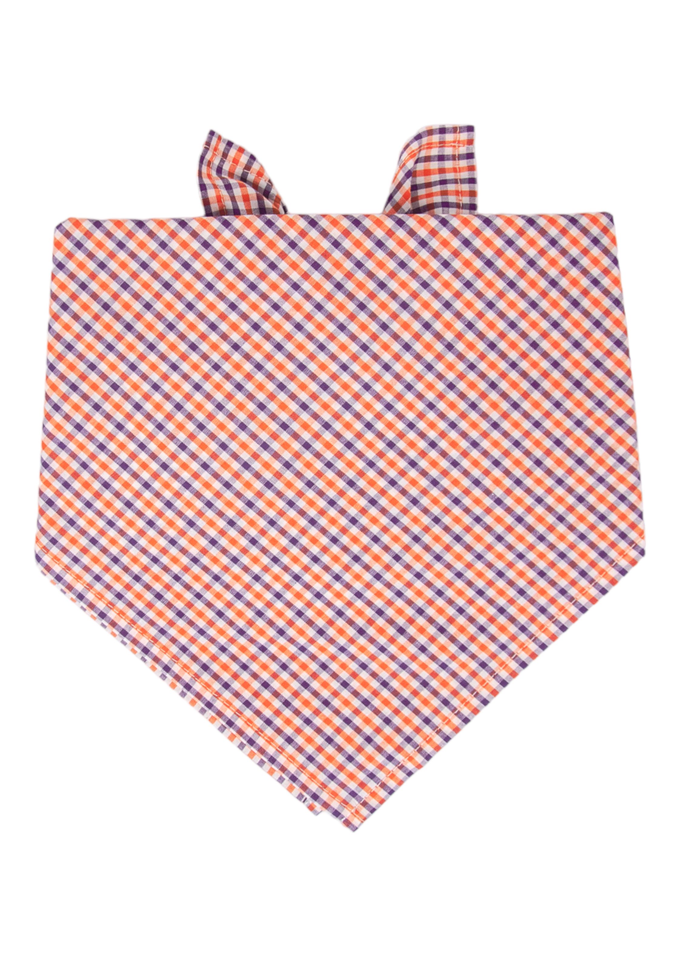 This vibrant plaid dog bandana adds instant flair with its bold orange gingham print. The easy slip-on design pairs perfectly with matching accessories for a polished, picture-ready outfit.