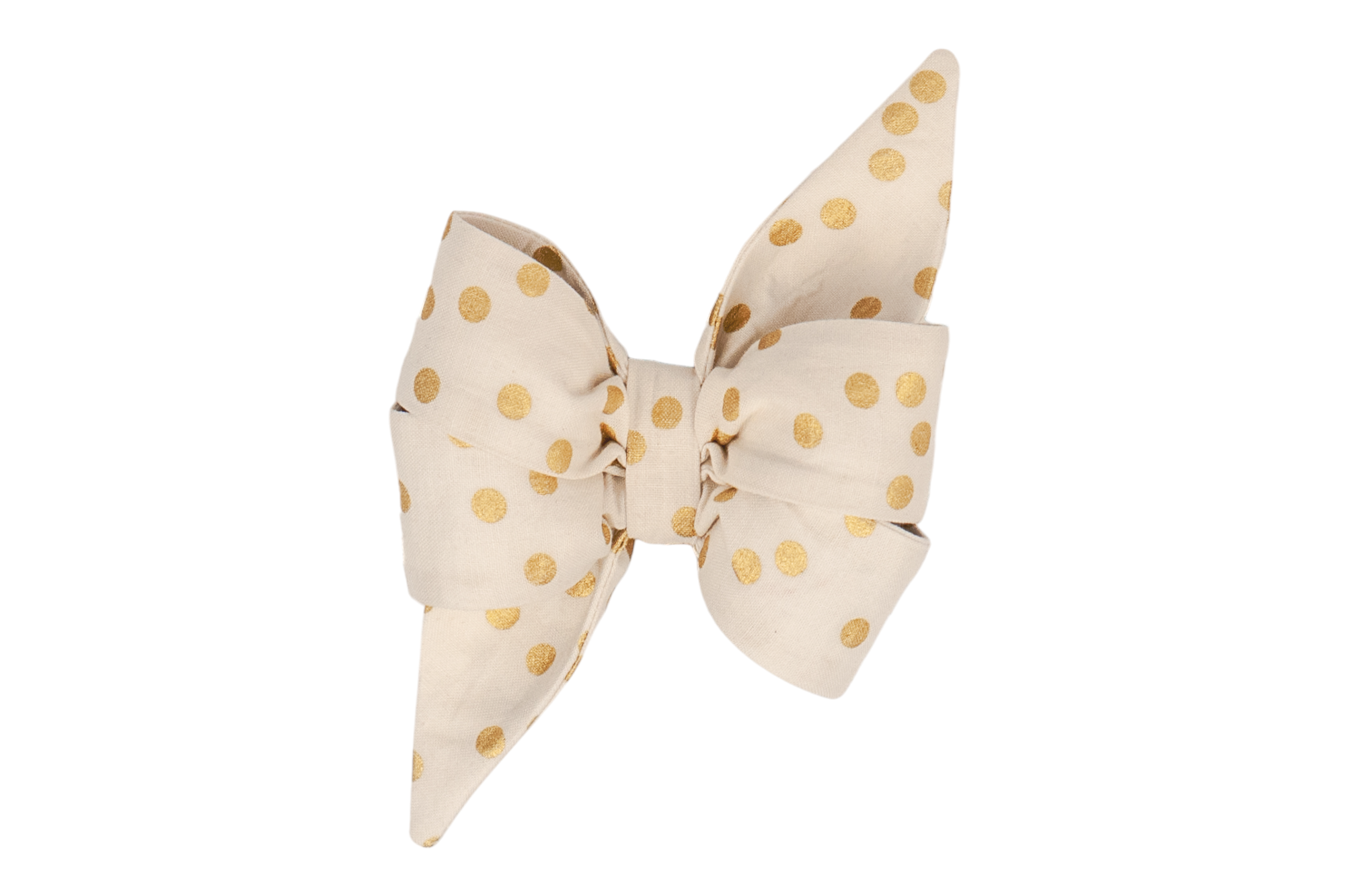 Beautifully crafted ivory girl dog belle bow with metallic gold dots, perfect for celebrations, weddings, and special occasions.