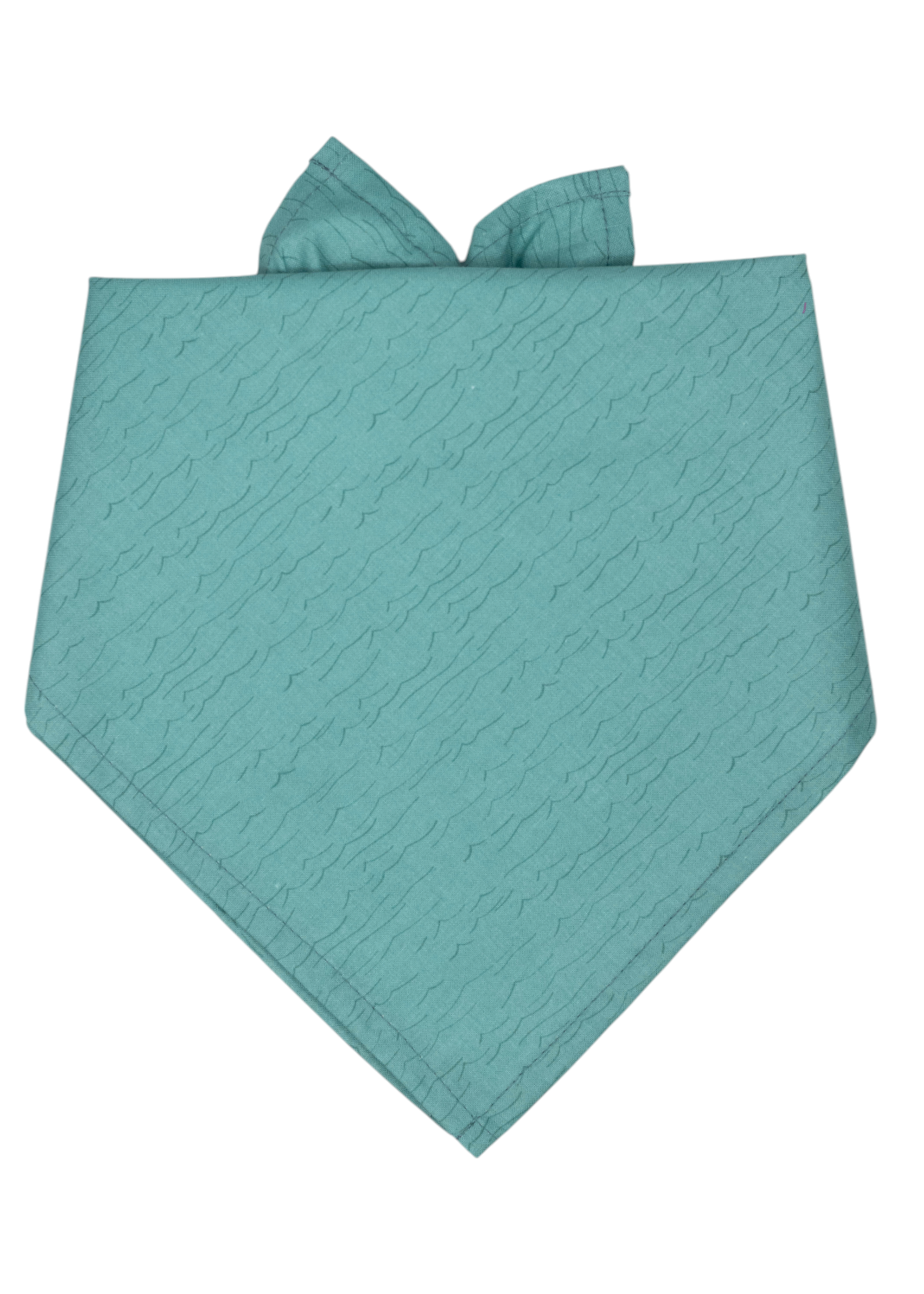 A solid teal dog bandana with a subtle ocean wave pattern, tied at the top with soft folds for a clean and modern look.