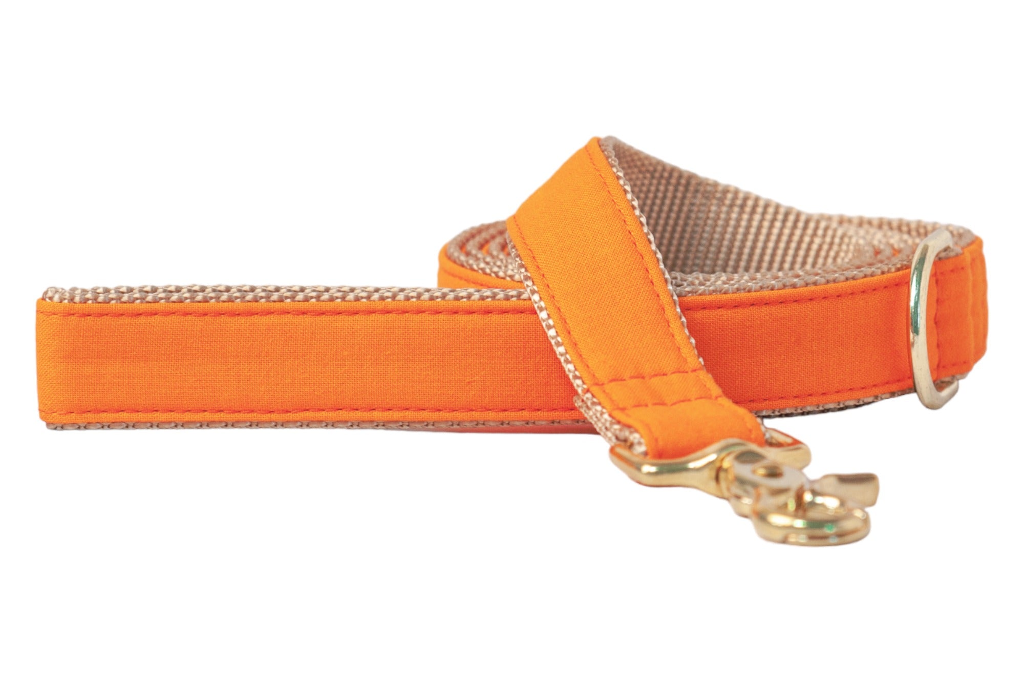 Solid orange dog leash with sturdy polished hardware, designed to add a festive pop of color for Halloween walks, fall events, or everyday style.