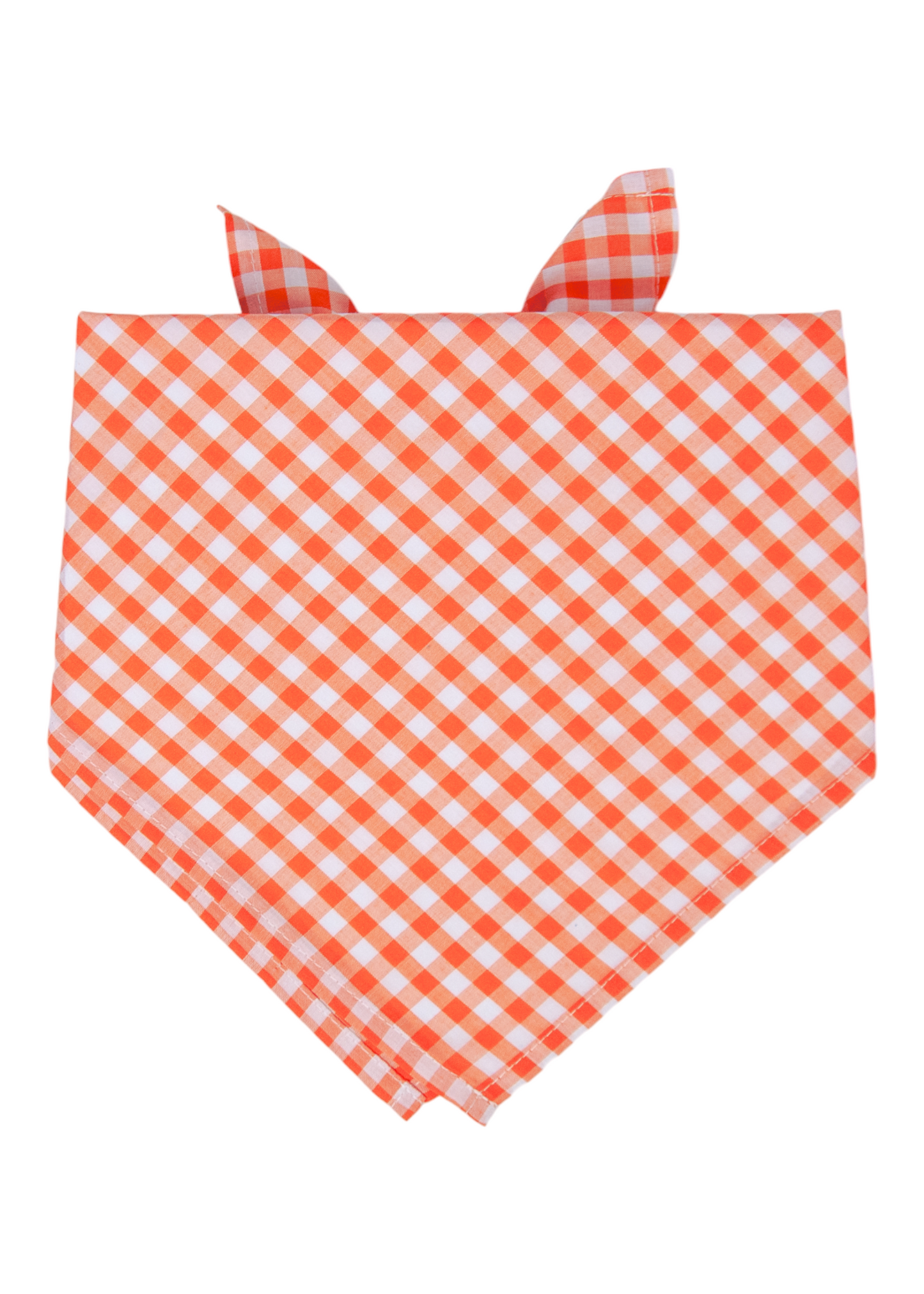 Dog bandana with bold orange and white plaid, tied in a jaunty knot like your pup’s ready to host a backyard barbecue. The crisp triangle cut and playful pattern give off major "best-dressed on the block" energy.
