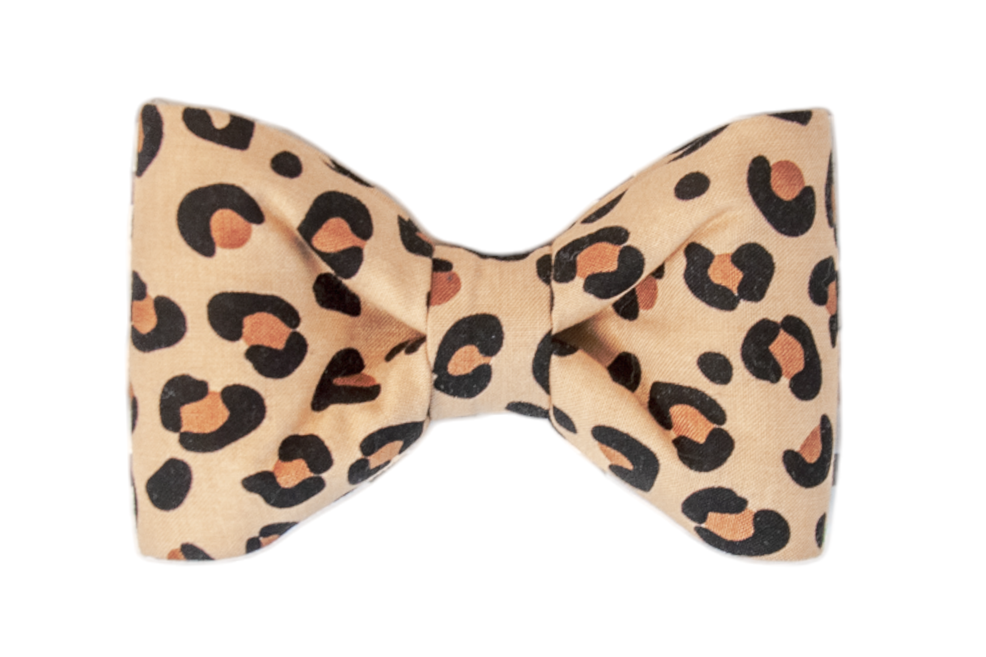 Fierce meets formal in this leopard-print dog bow tie, made from soft tan fabric with bold spots—perfect for pups ready to prowl the party in style.