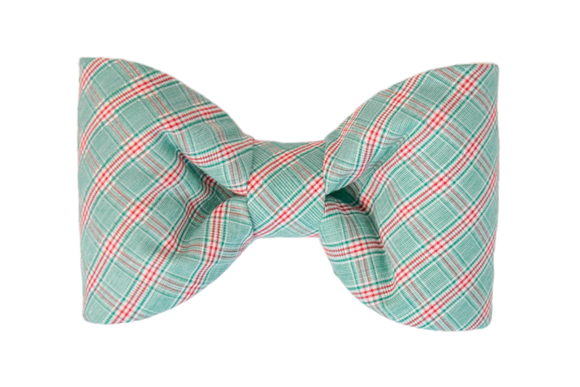 Classic green plaid dog bow tie, styled in a clean, symmetrical shape—perfect for holiday portraits or year-round preppy charm.