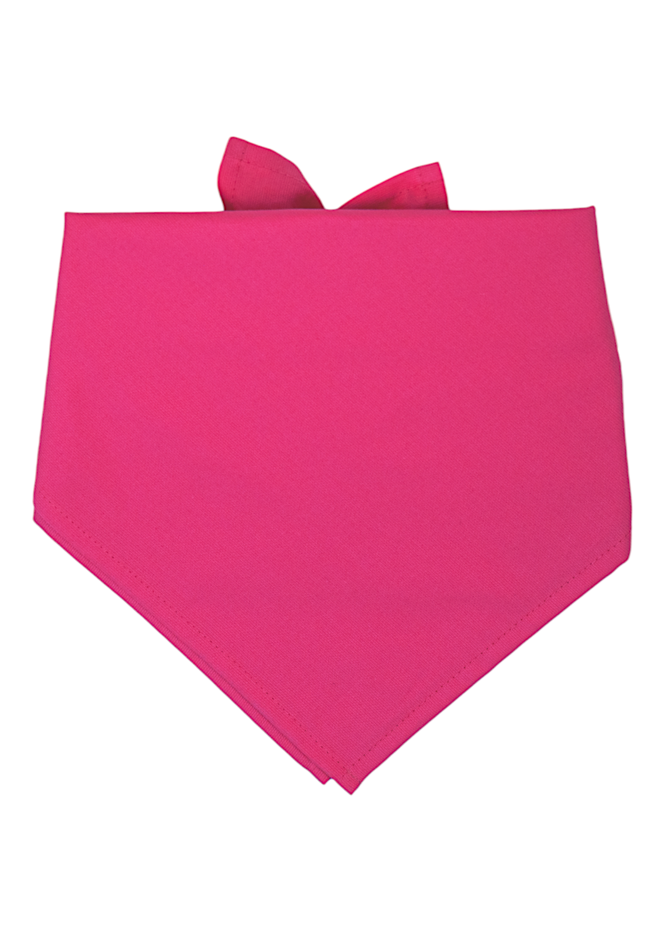 A vibrant magenta-pink dog bandana folded in a classic triangle cut with sharp corners and clean hemmed edges. The bandana is made from a soft, breathable fabric and ties securely at the back of the neck.