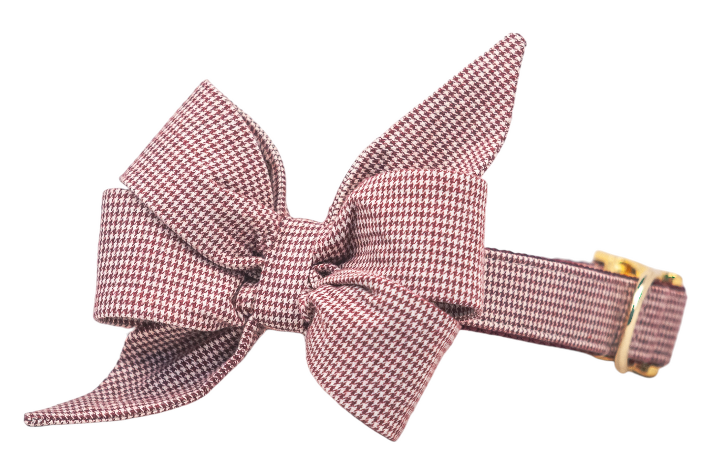 Crimson Houndstooth Belle Bow Dog Collar - Crew LaLa