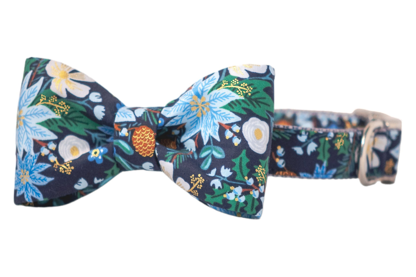 Winter Poinsettia Bow Tie Dog Collar
