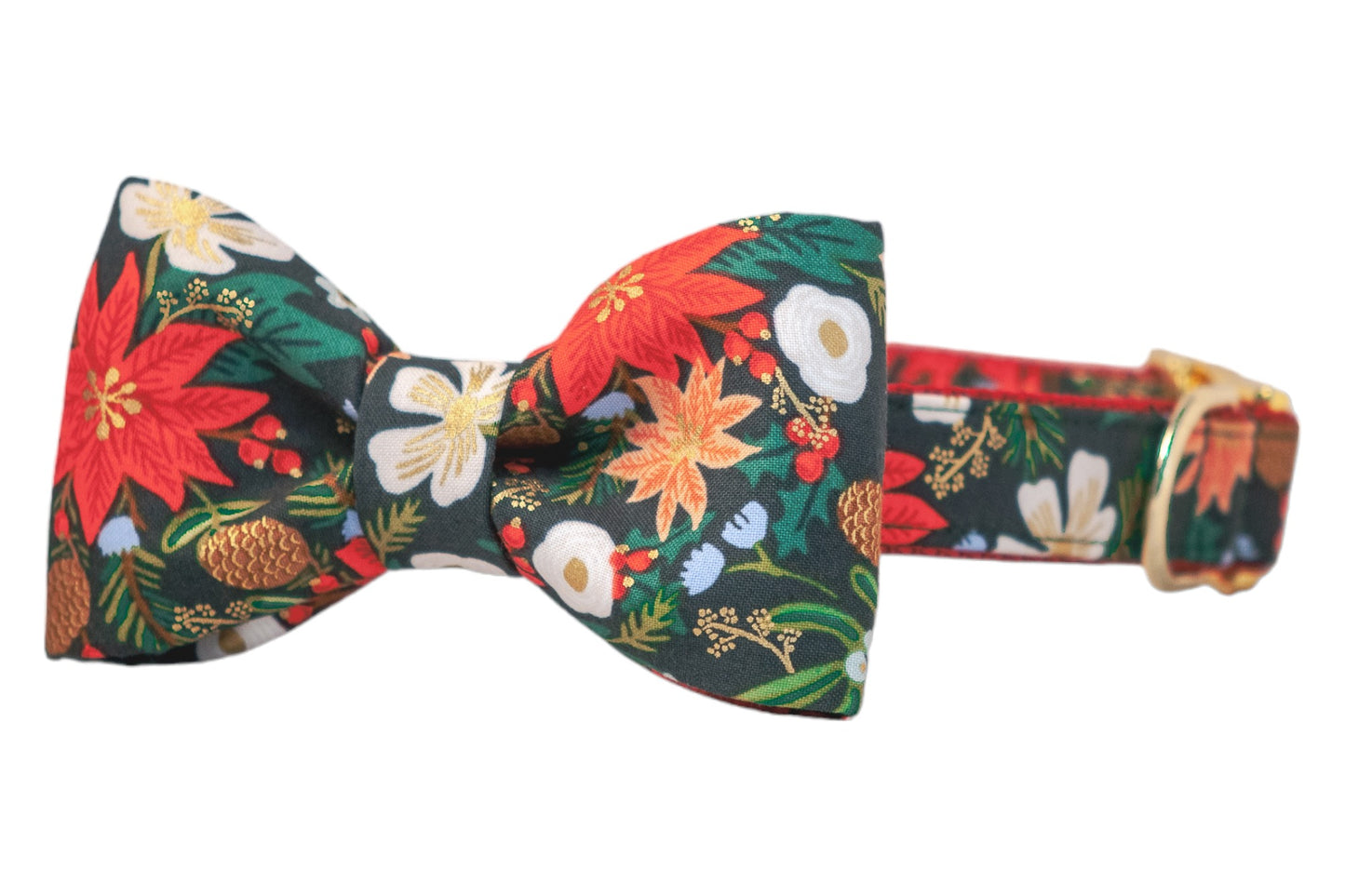 Christmas Poinsettia Bow Tie Dog Collar