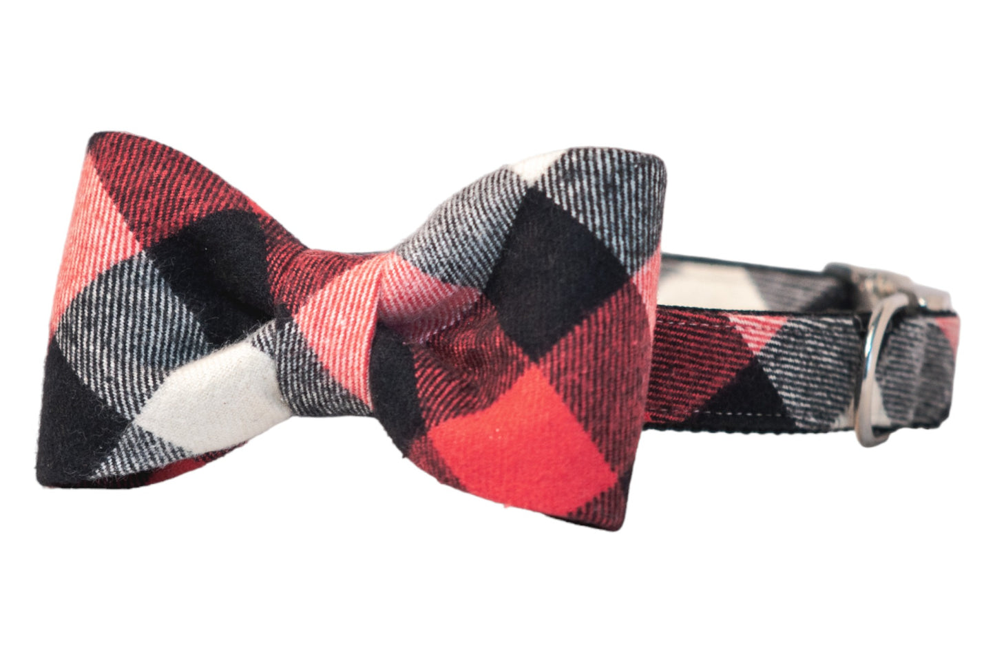 Red, White & Black Buffalo Flannel Plaid Bow Tie Dog Collar - Crew LaLa
