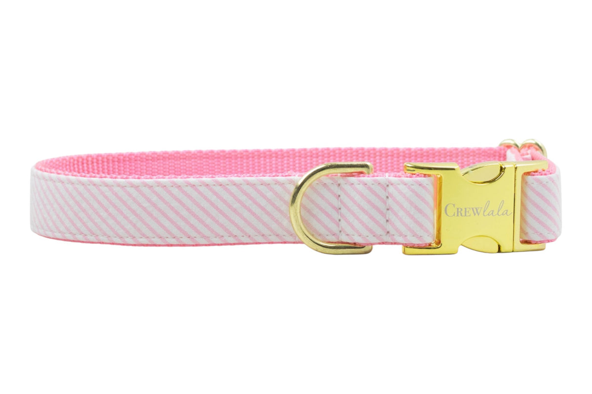 Light Pink Seersucker Belle Bow Dog Collar - Crew LaLa
