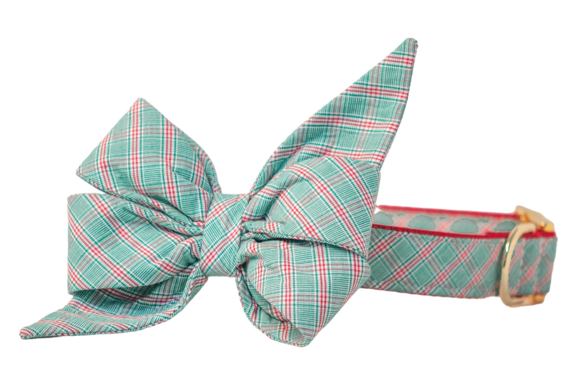 Peppermint Plaid Belle Bow Dog Collar - Crew LaLa