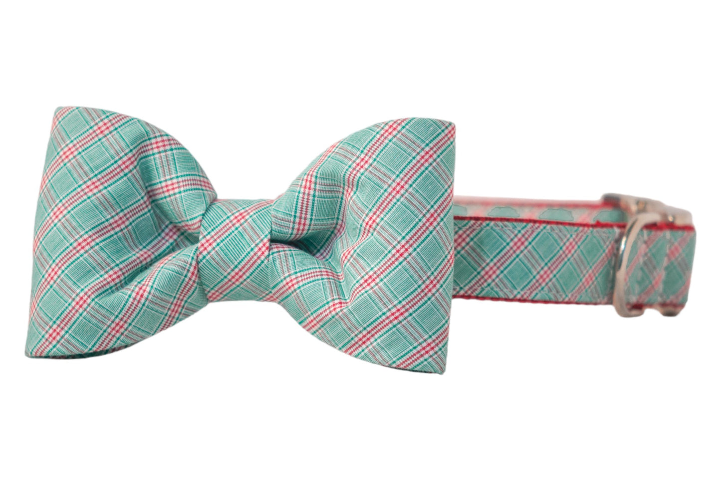 Peppermint Plaid Bow Tie Dog Collar - Crew LaLa