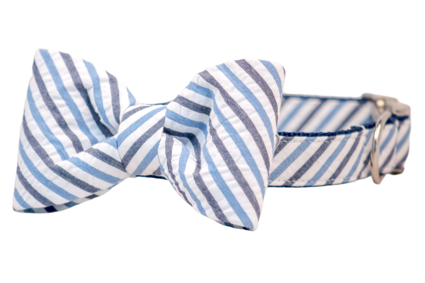 Blue & Navy Seersucker Bow Tie Dog Collar - Crew LaLa