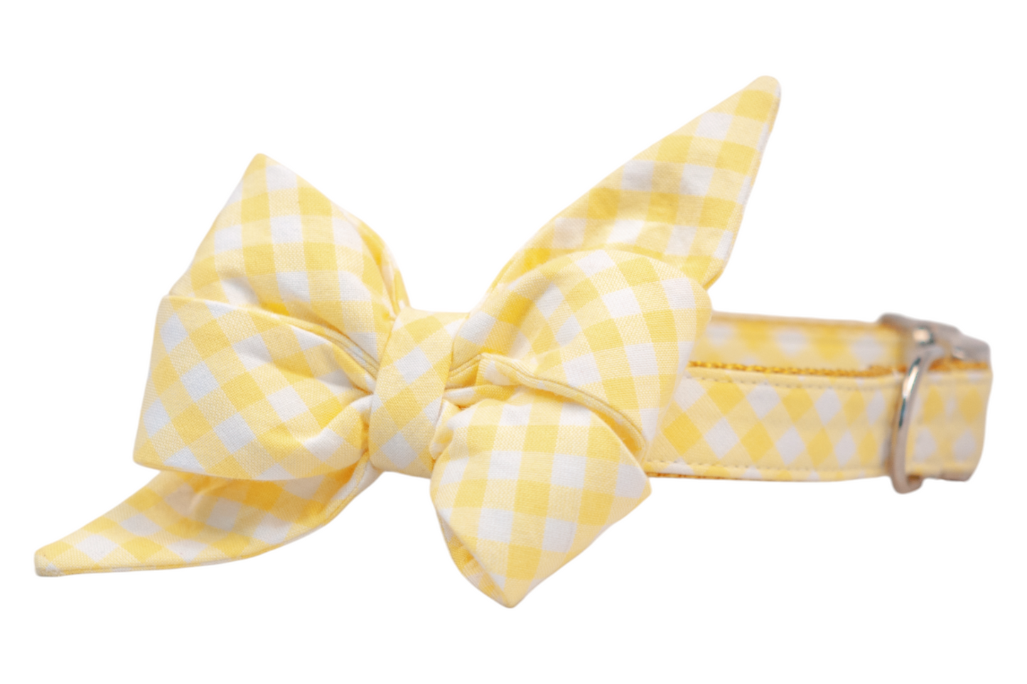 Lemon Picnic Plaid Belle Bow Dog Collar - Crew LaLa