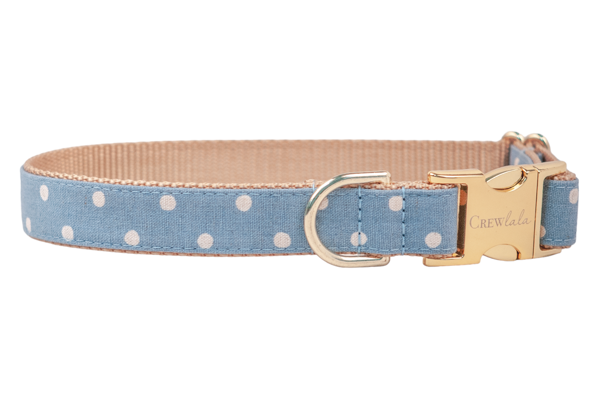Ivory Dot on Dusty Blue Belle Bow Dog Collar - Crew LaLa