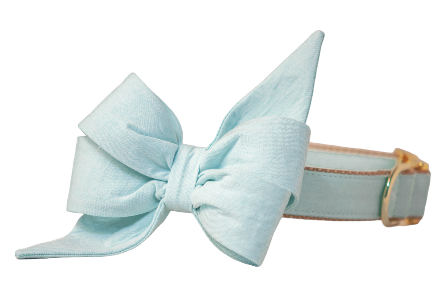 Aqua Linen Belle Bow Dog Collar - Crew LaLa