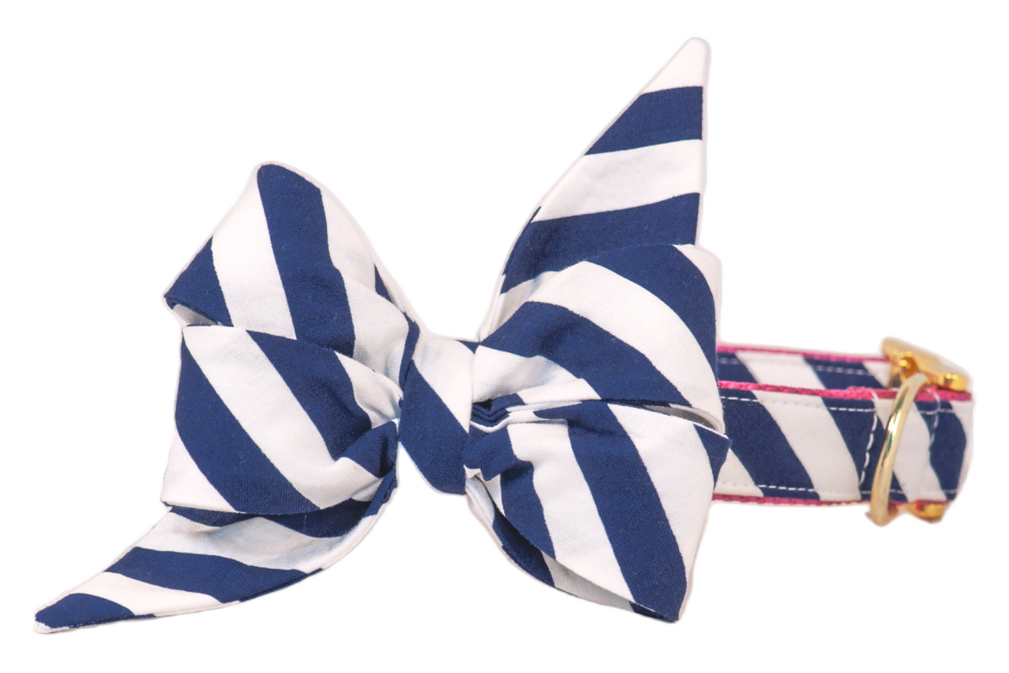 Navy Stripe Belle Bow Dog Collar - Crew LaLa