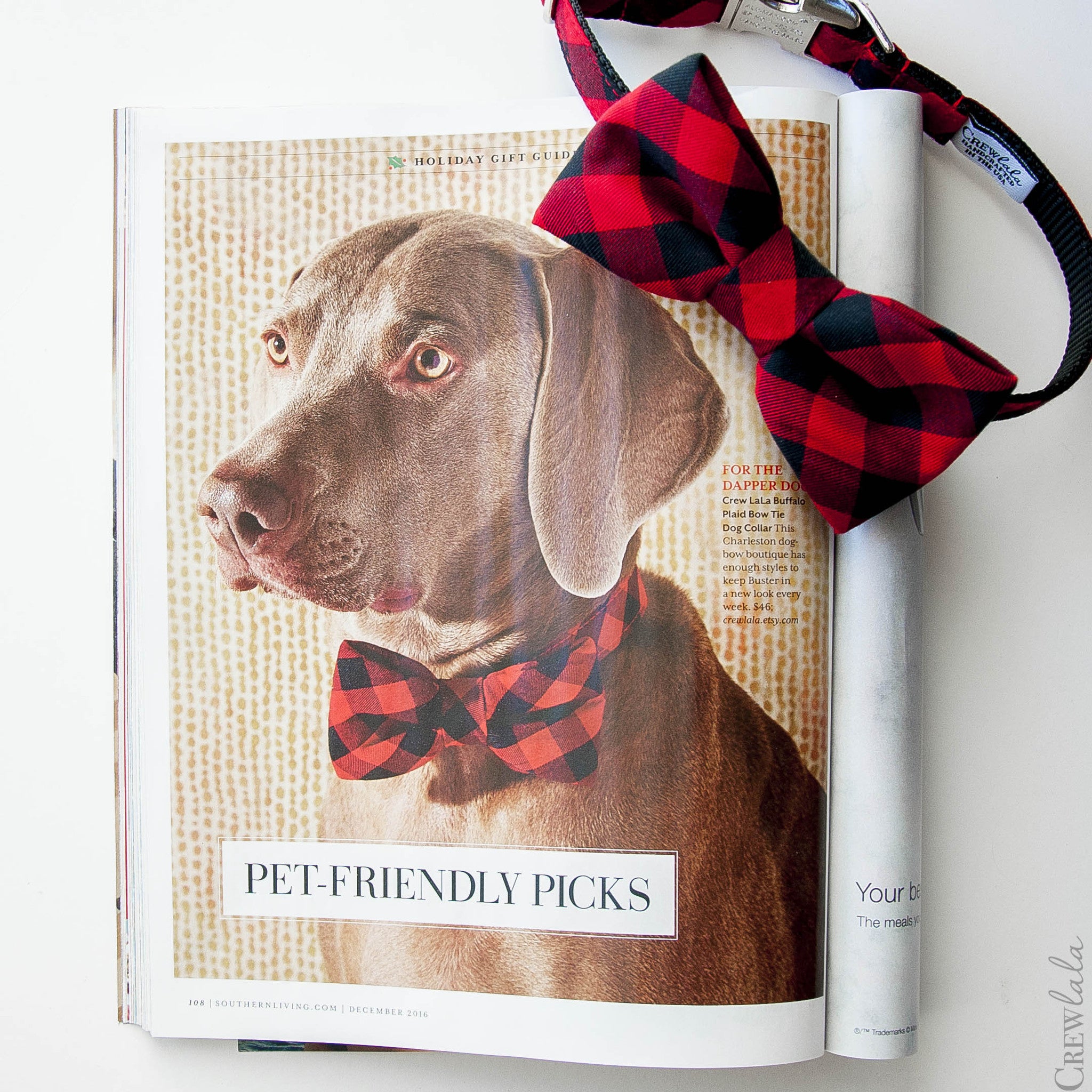 Red & Black Buffalo Plaid Bow Tie Dog Collar - Crew LaLa