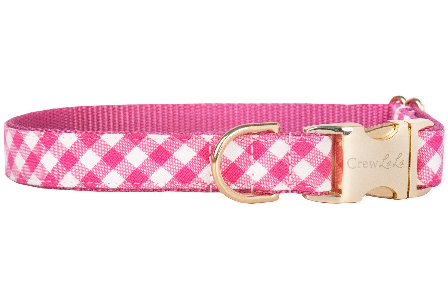 Fuchsia Picnic Plaid Belle Bow Dog Collar - Crew LaLa