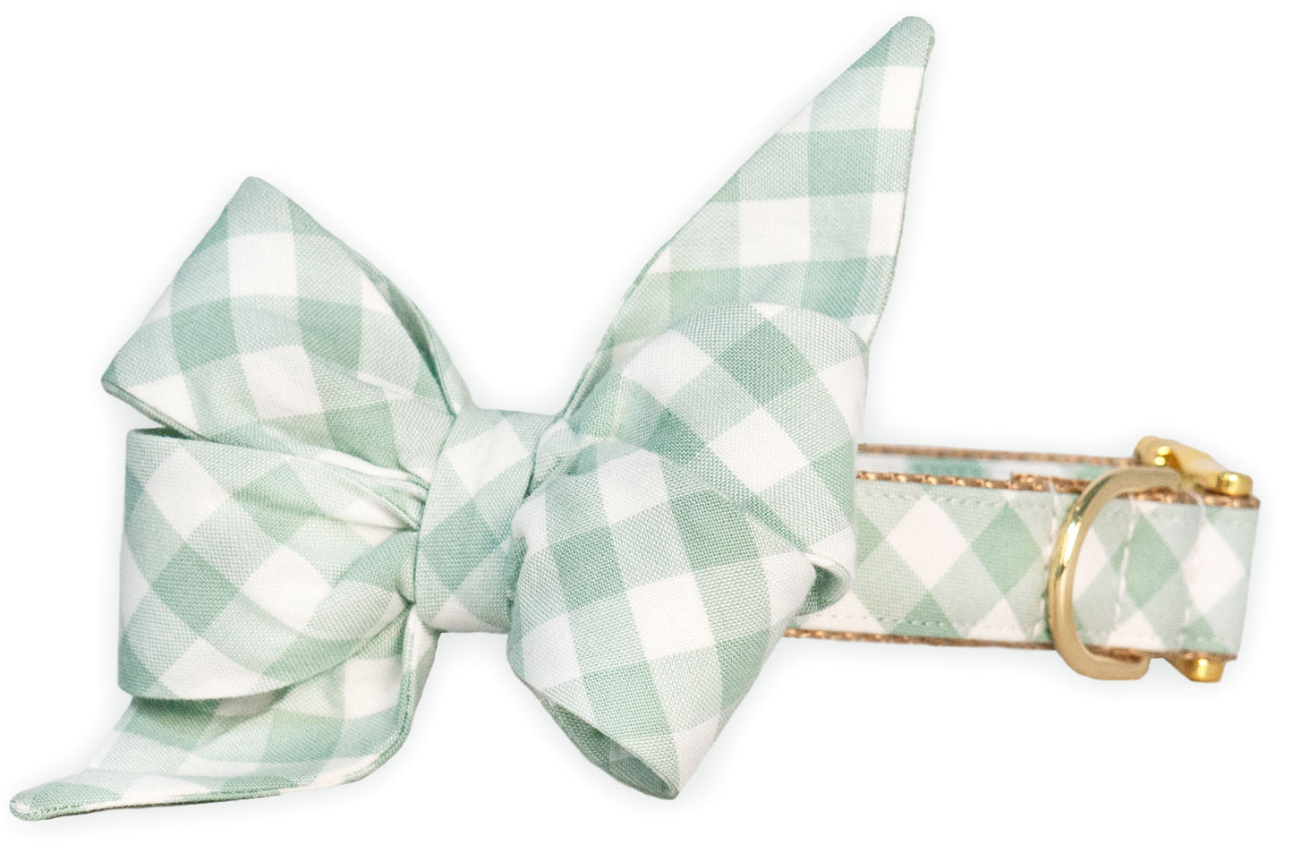 Sage Check Belle Bow Dog Collar - Crew LaLa