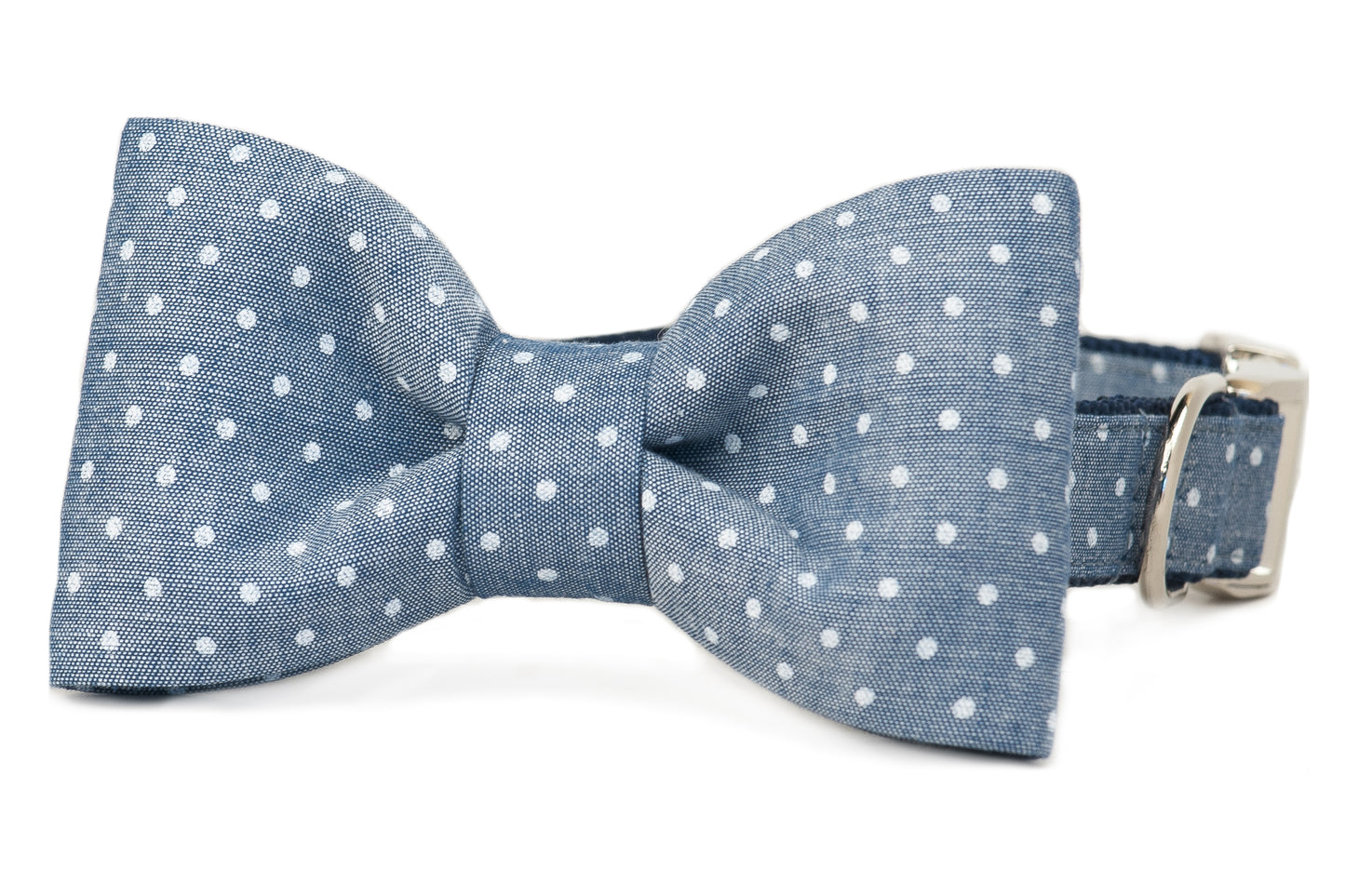 Tiny Dots on Chambray Canvas Bow Tie Dog Collar - Crew LaLa