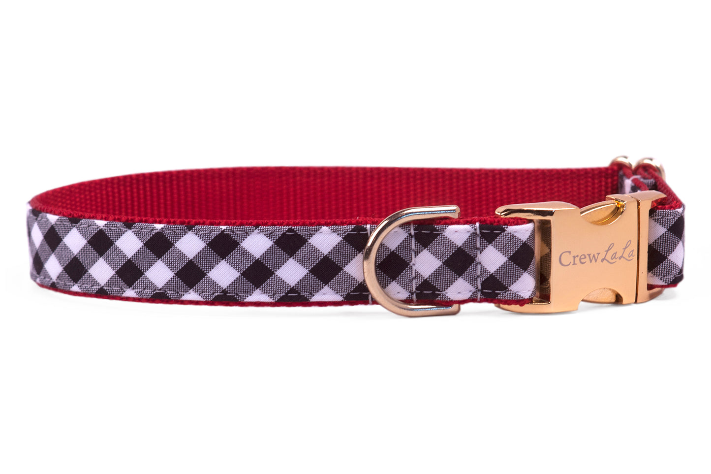 Georgia Red on Black Check Belle Bow Dog Collar - Crew LaLa