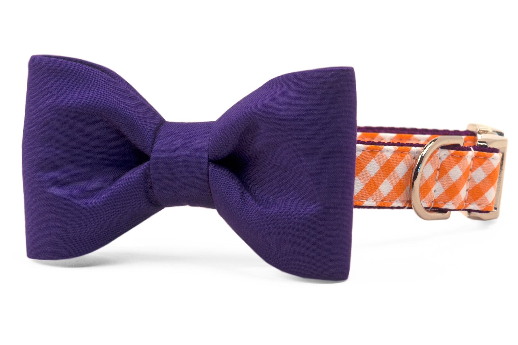 Clemson Purple on Orange Check Bow Tie Dog Collar Crew LaLa