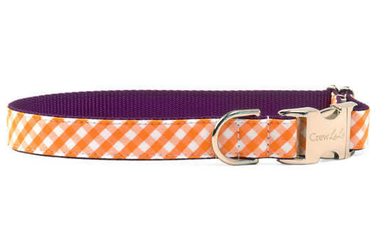 Clemson Orange Check on Purple Dog Collar - Crew LaLa