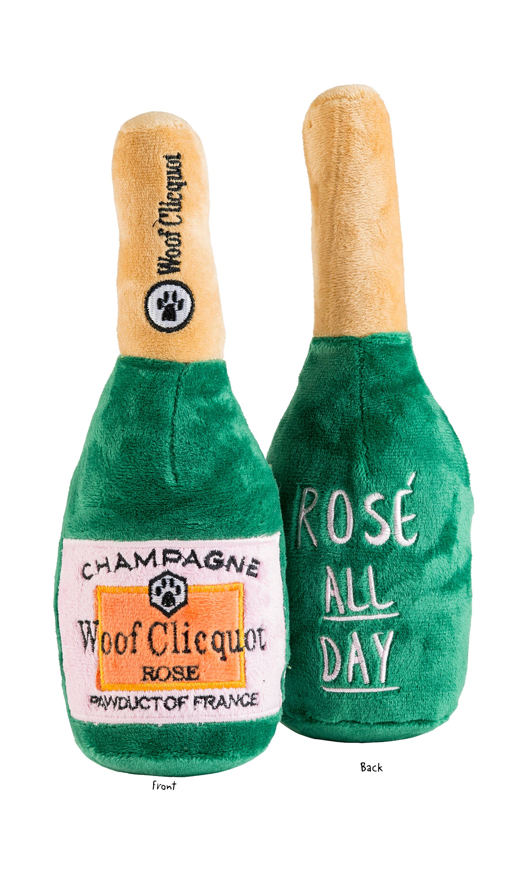 Woof Clicquot Rose' Champagne Bottle Squeaker Dog Toy - Crew LaLa