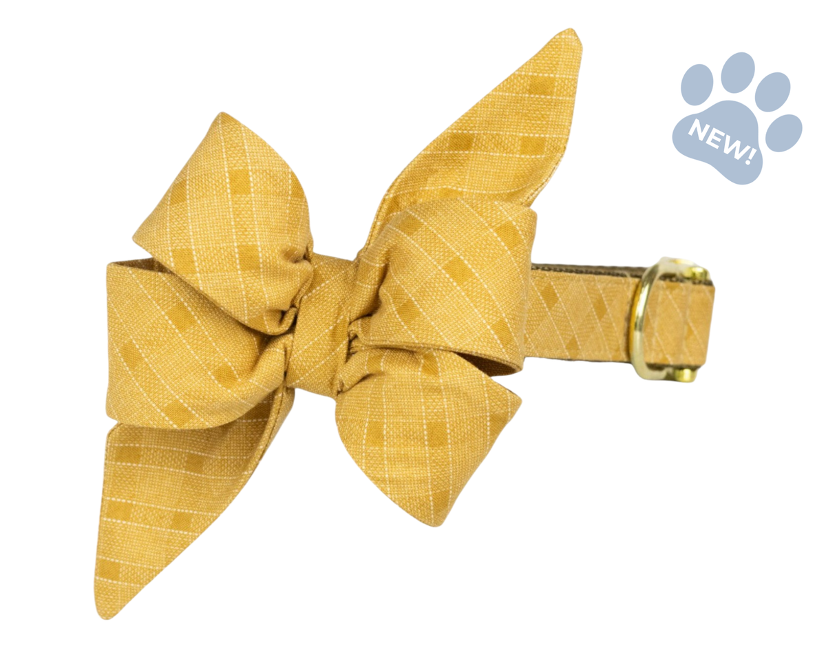Old Gold Plaid Belle Bow Collar