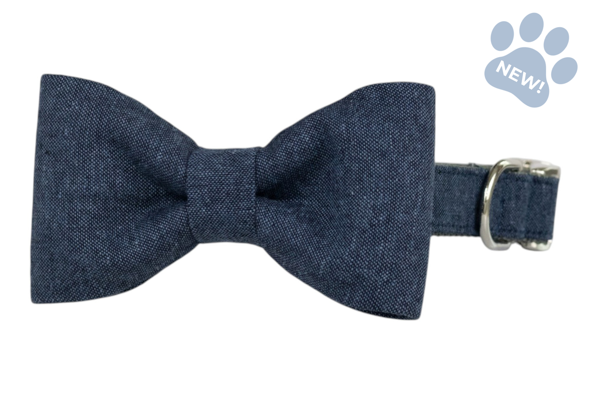 Indigo Blue Linen Bow Tie Collar