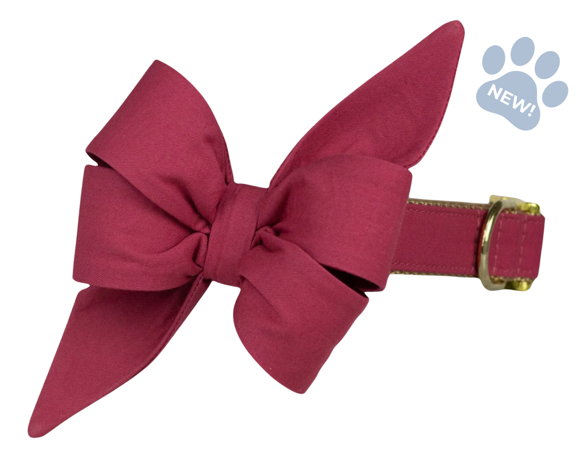Deep Rose Belle Bow Dog Collar