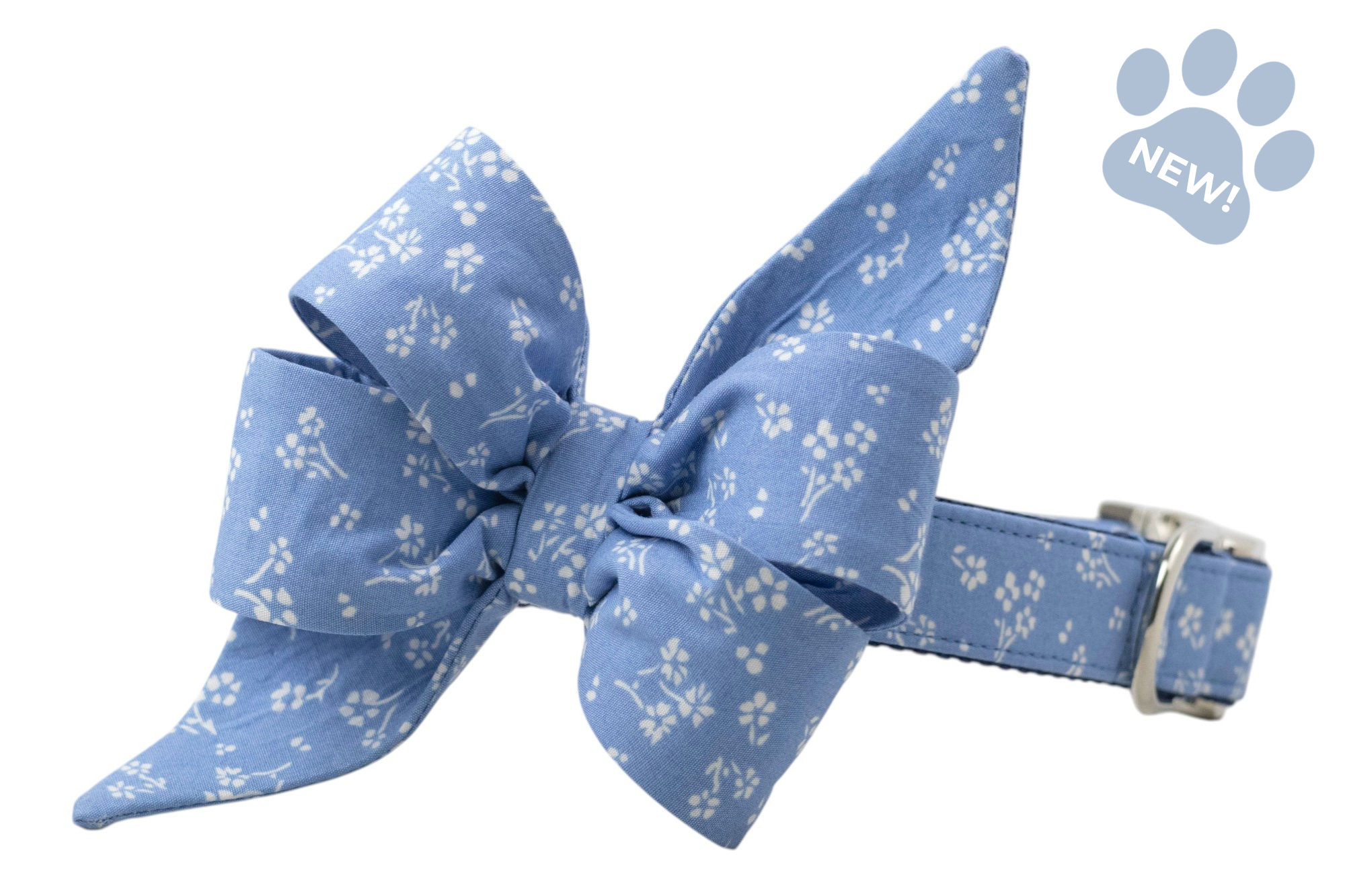French Blue Blooms Belle Bow Collar - Crew LaLa