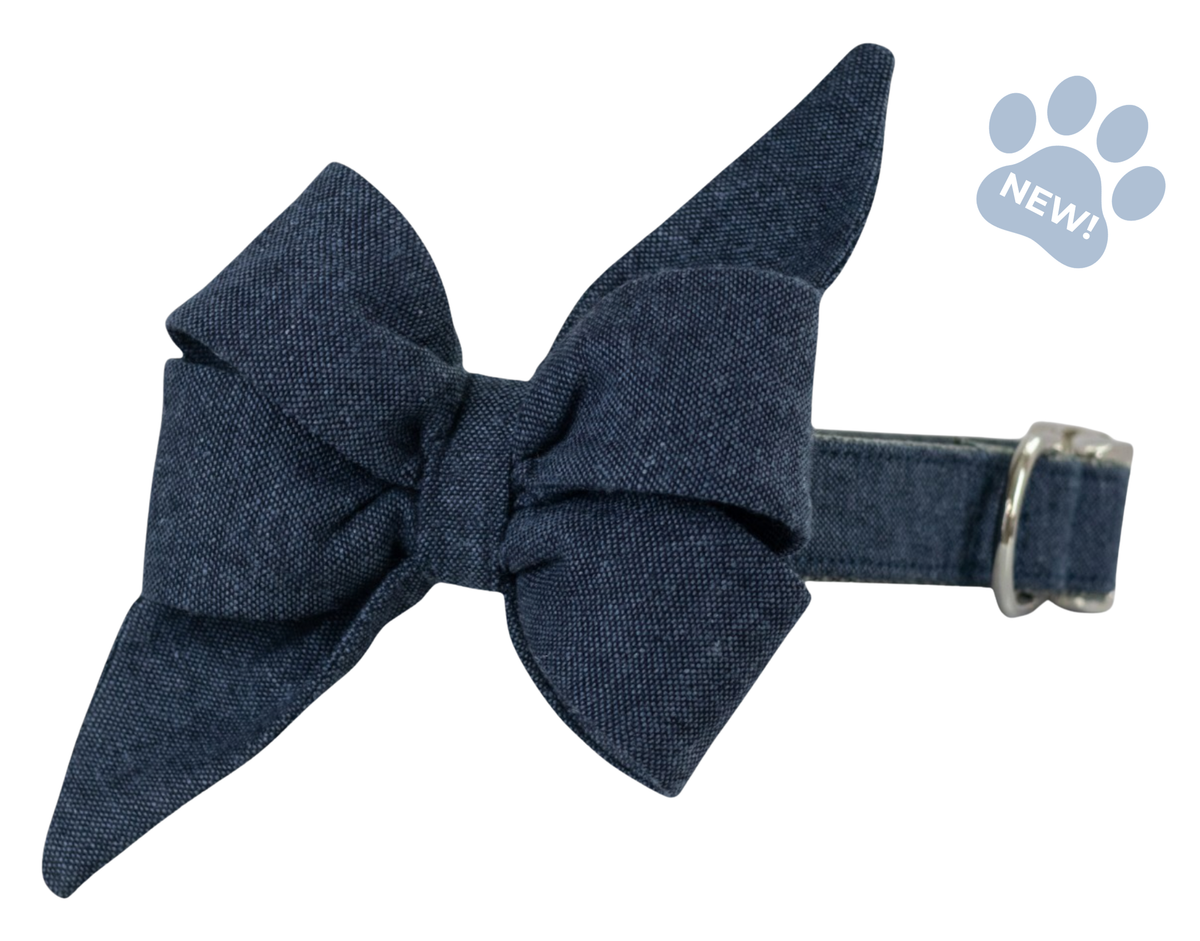 Indigo Blue Linen Belle Bow Collar