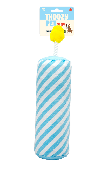 ThoozyPet Birthday Candle Blue Plush Dog Toy with Rope 16"