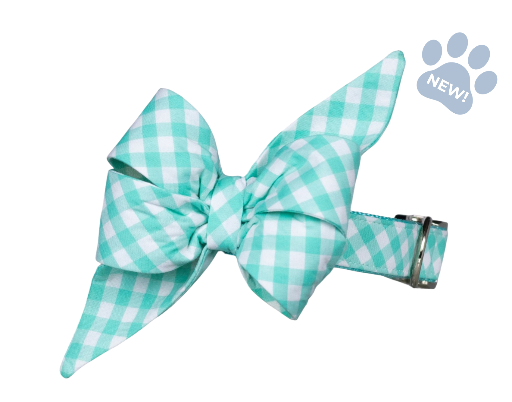 Seafoam Picnic Plaid Belle Bow Dog Collar